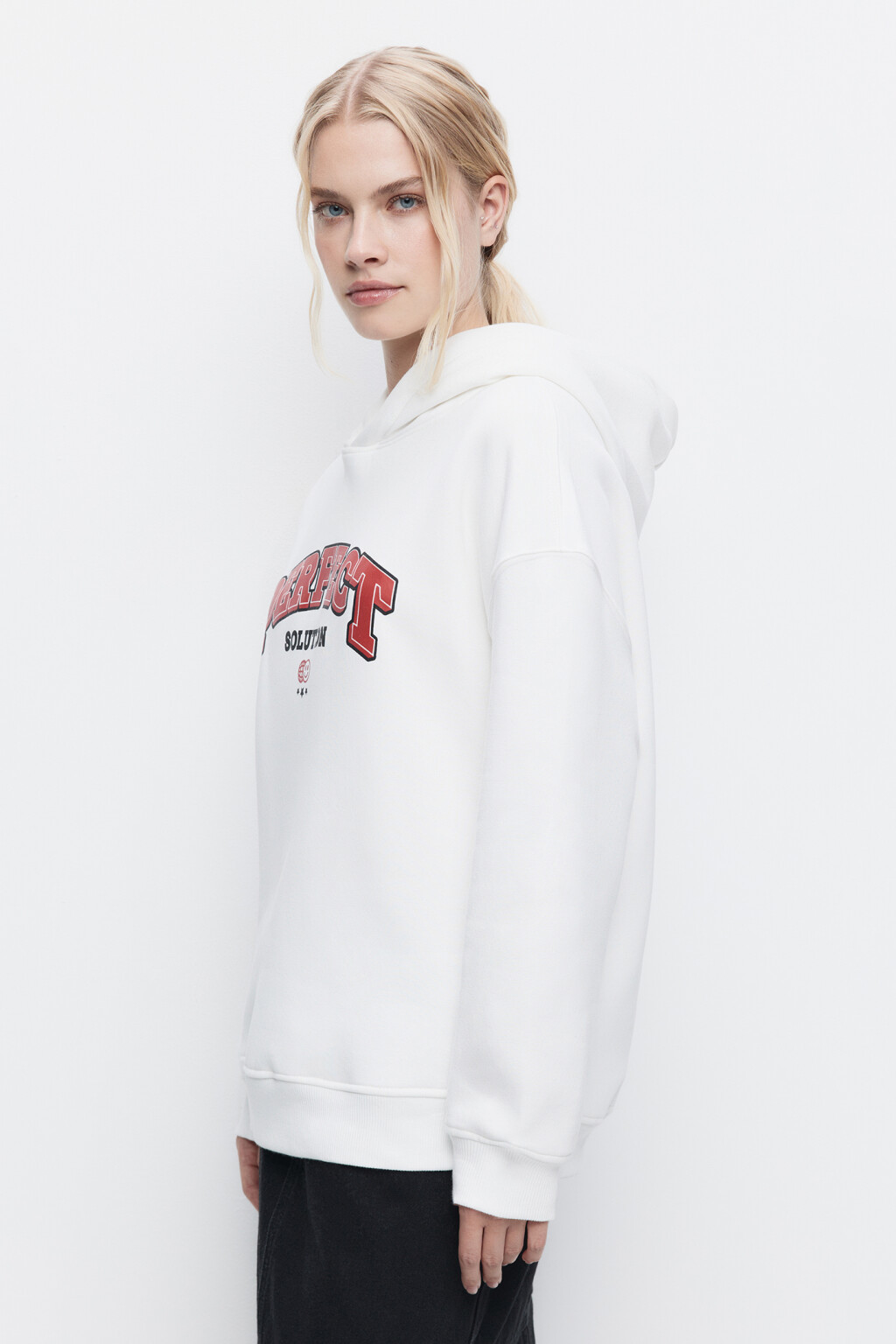 Толстовка хлопковая утепленная с капюшоном и принтом - цвет белый - 4