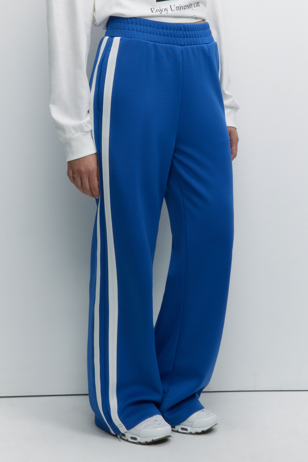Брюки широкие спортивные с лампасами - цвет синий - 2