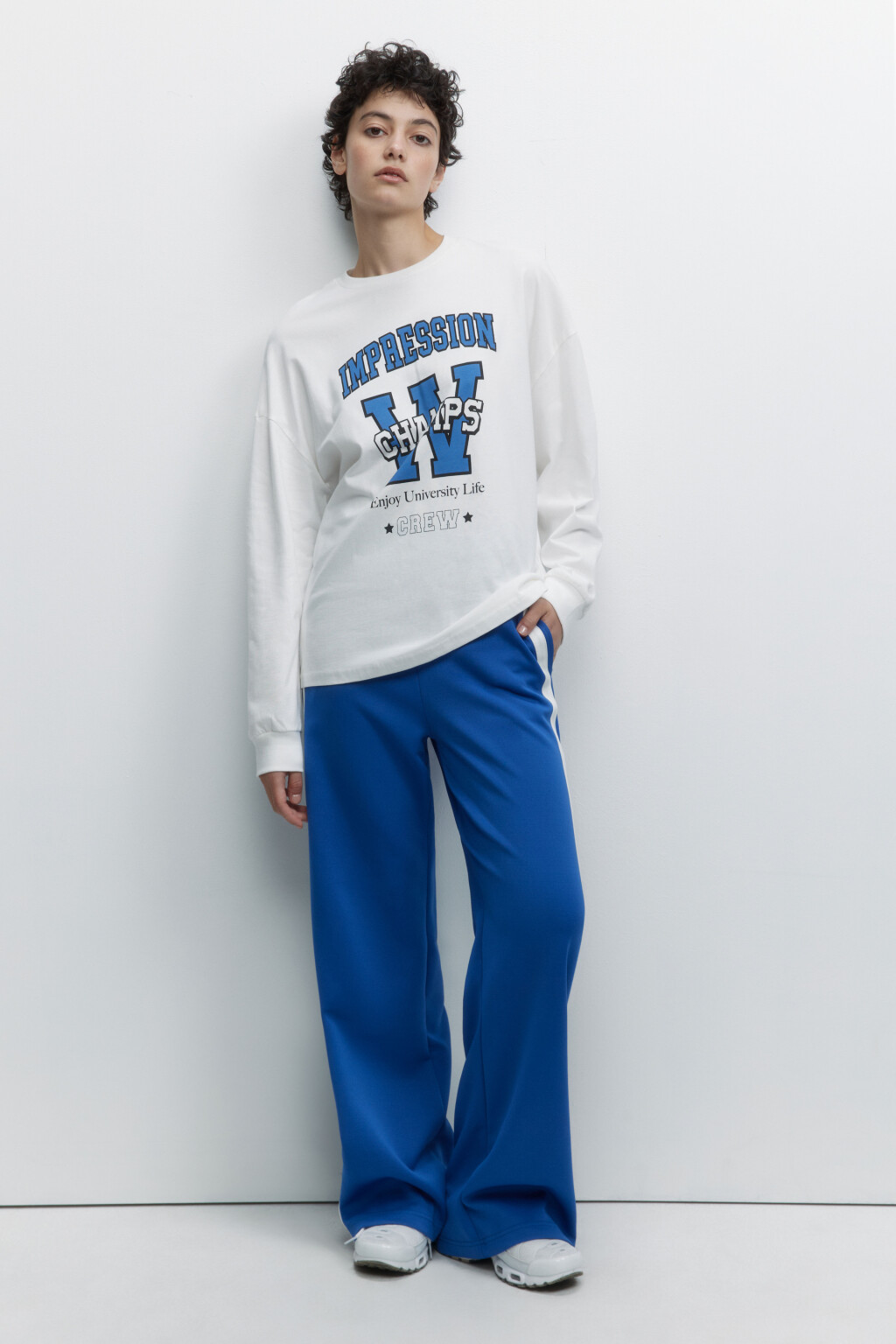 Брюки широкие спортивные с лампасами - цвет синий - 4