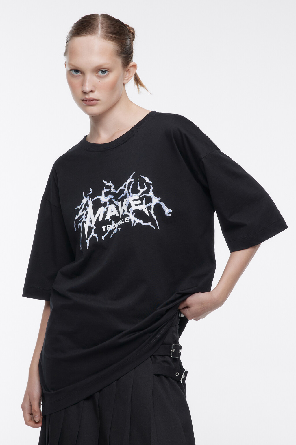 Футболка oversize хлопковая с принтом-надписью - цвет черный - 3