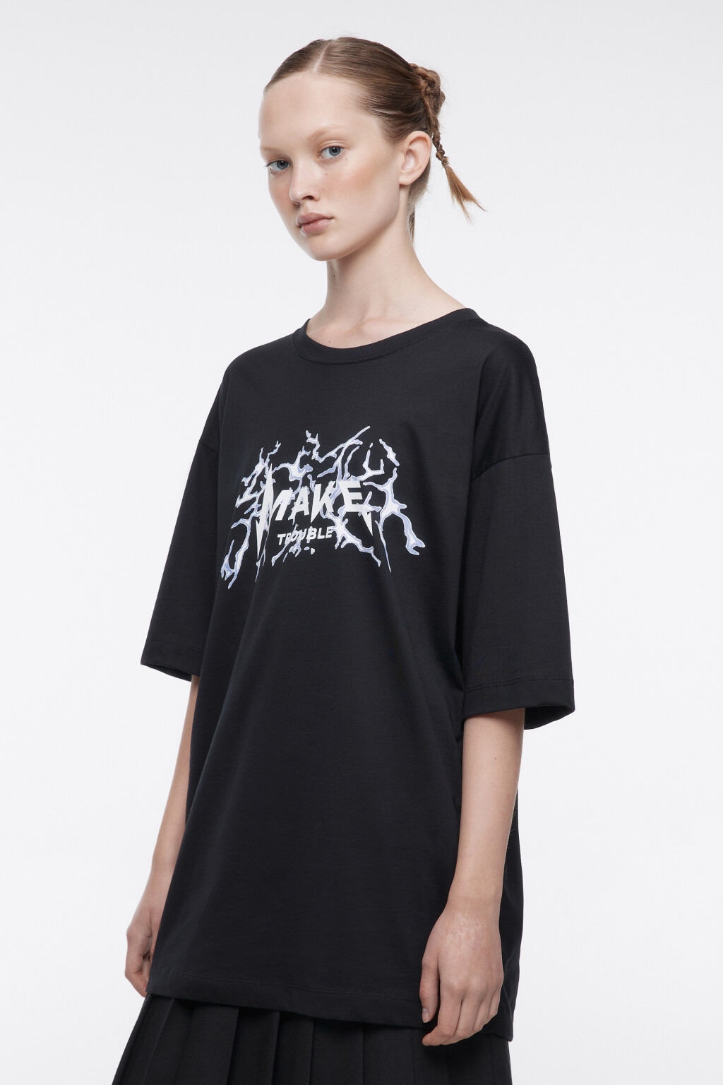 Футболка oversize хлопковая с принтом-надписью - цвет черный - 4