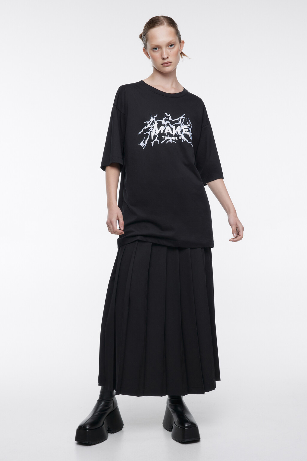 Футболка oversize хлопковая с принтом-надписью - цвет черный - 1