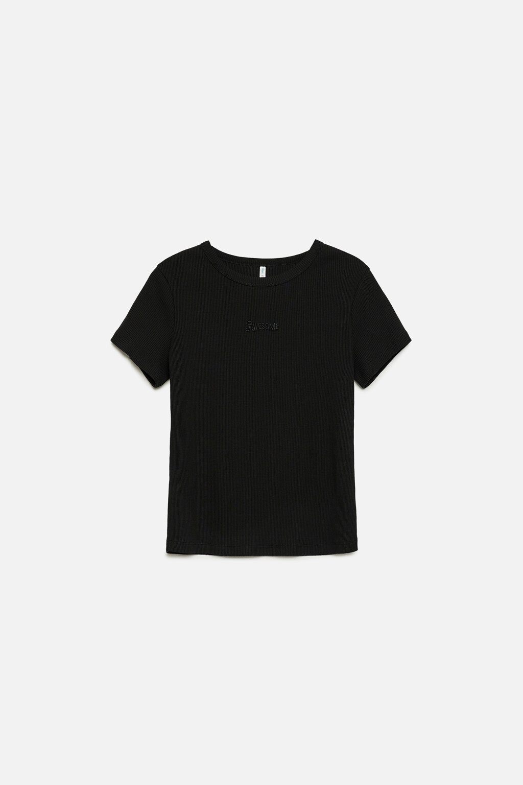 Футболка-топ хлопковая облегающая в рубчик с вышивкой - цвет черный - 8