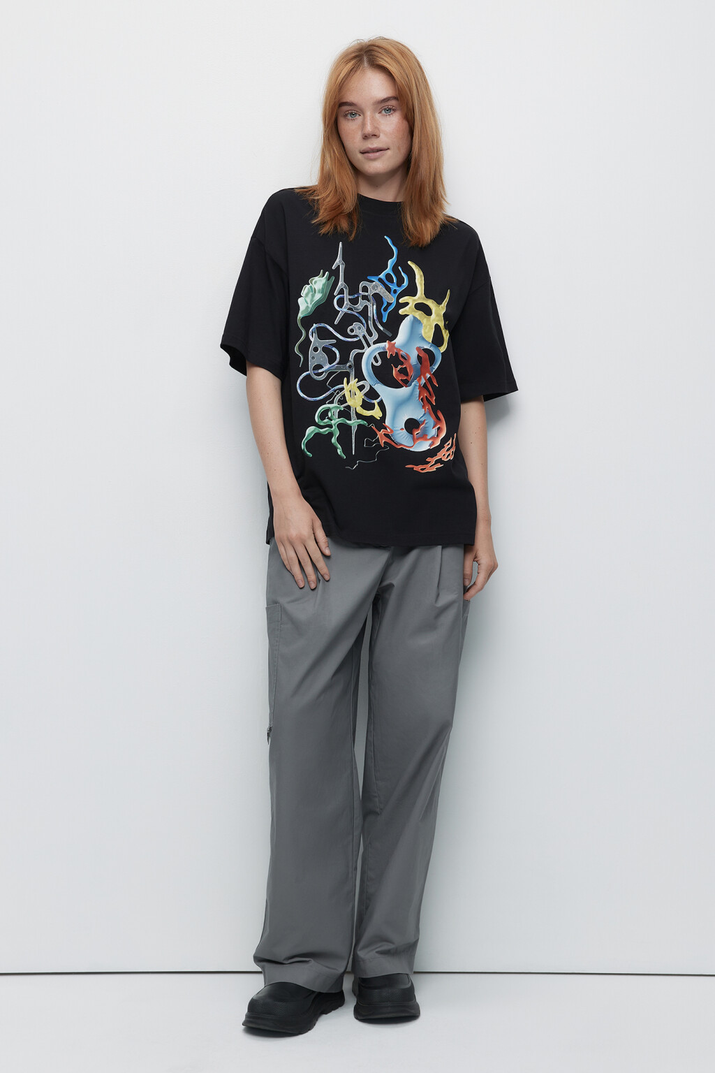 Футболка oversize хлопковая с принтом-абстракцией - цвет черный - 5
