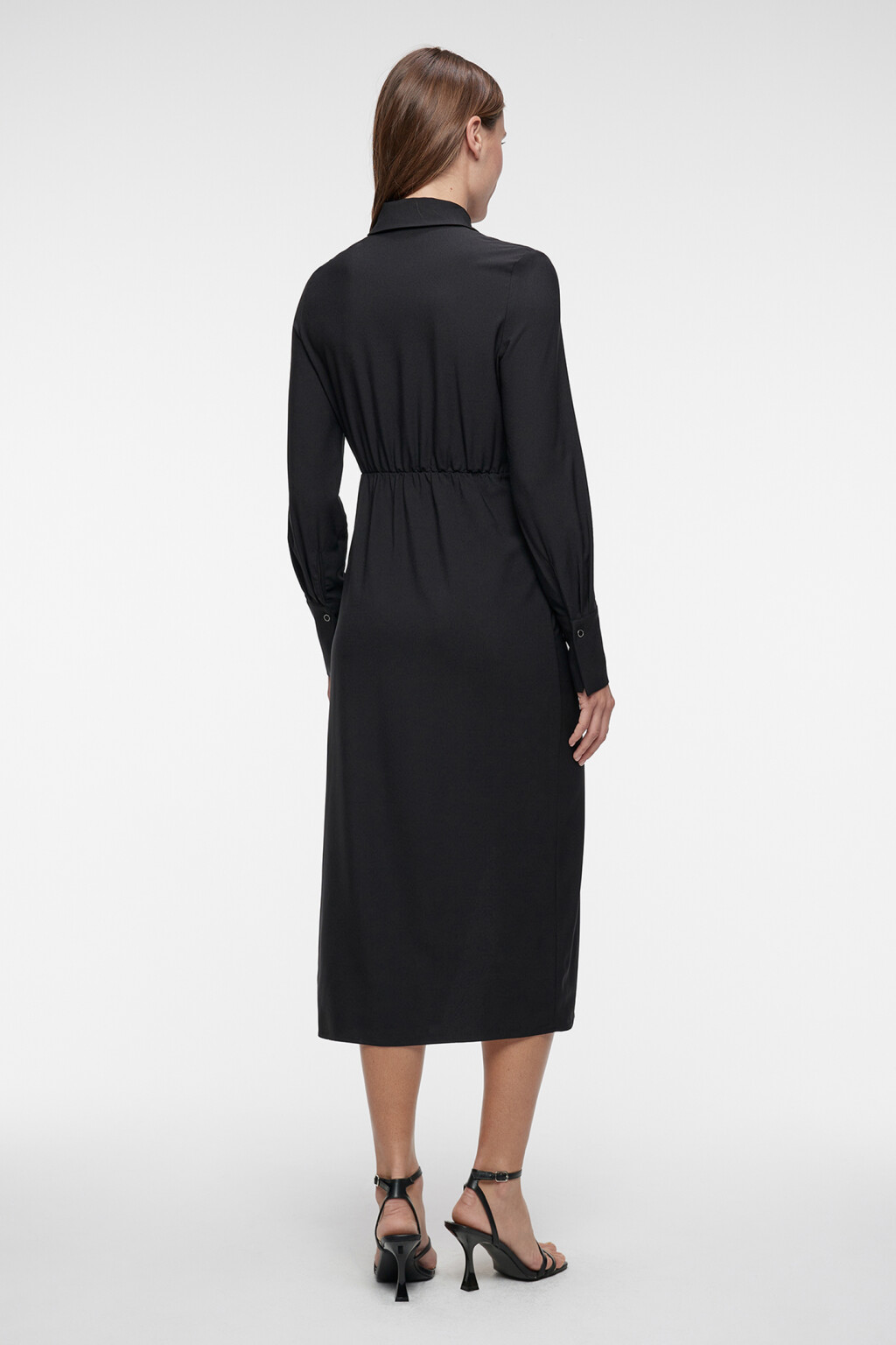 Платье миди с отложным воротником и запахом на юбке - цвет черный - 3