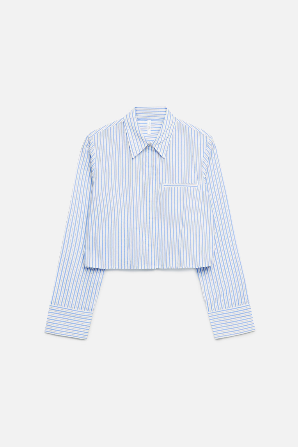 Блузка-рубашка хлопковая укороченная с потайным карманом - цвет голубой - 8