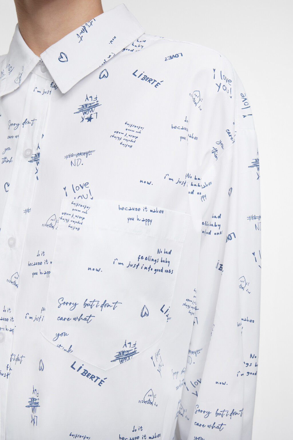 Рубашка oversize хлопковая с рисунками и надписями - цвет белый - 5