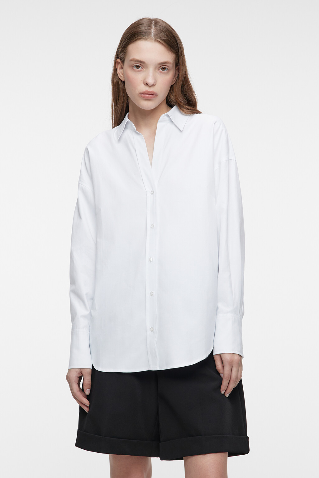 Рубашка oversize хлопковая с боковыми вырезами - цвет белый - 2