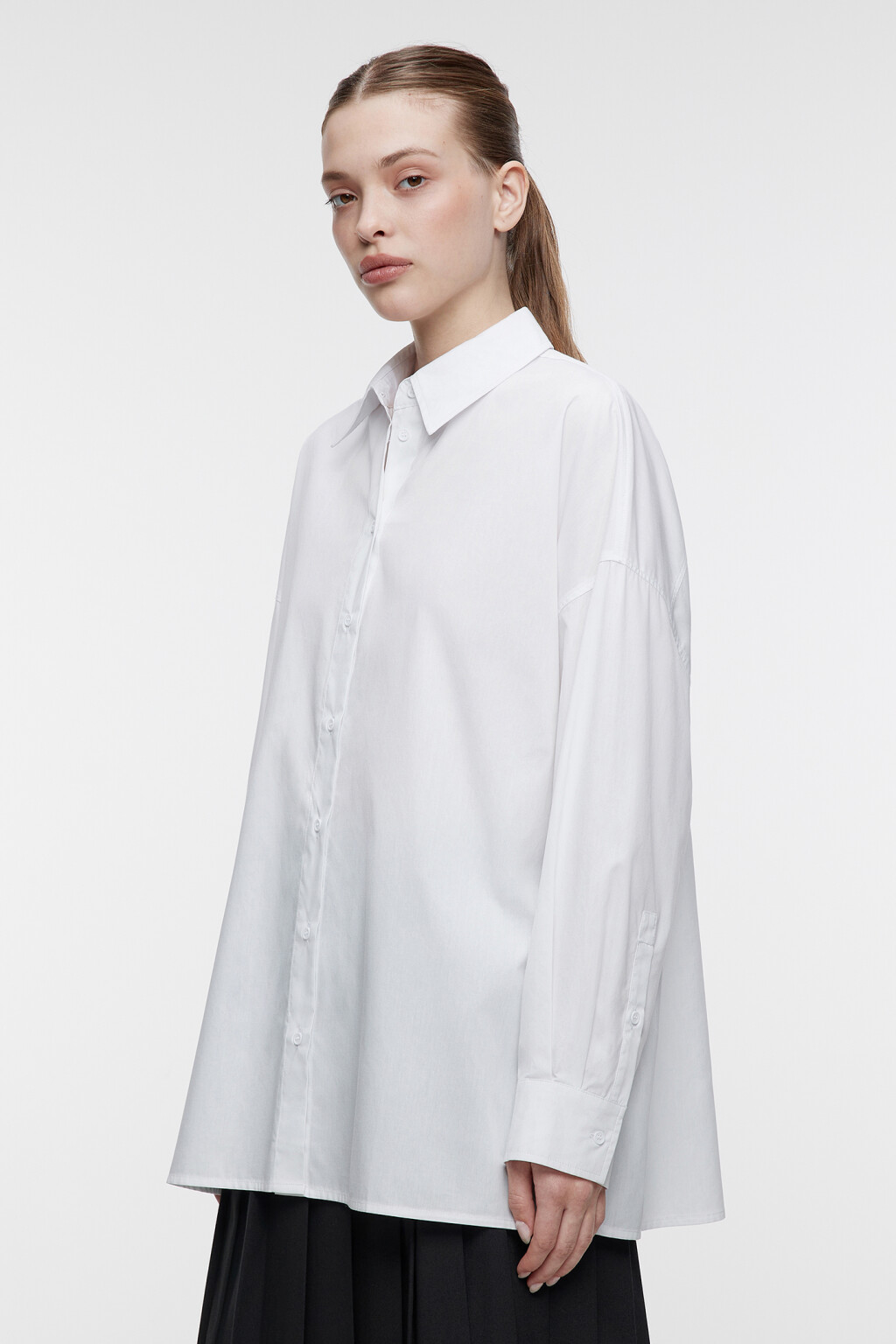 Рубашка-овершот хлопковая свободного кроя - цвет белый - 3