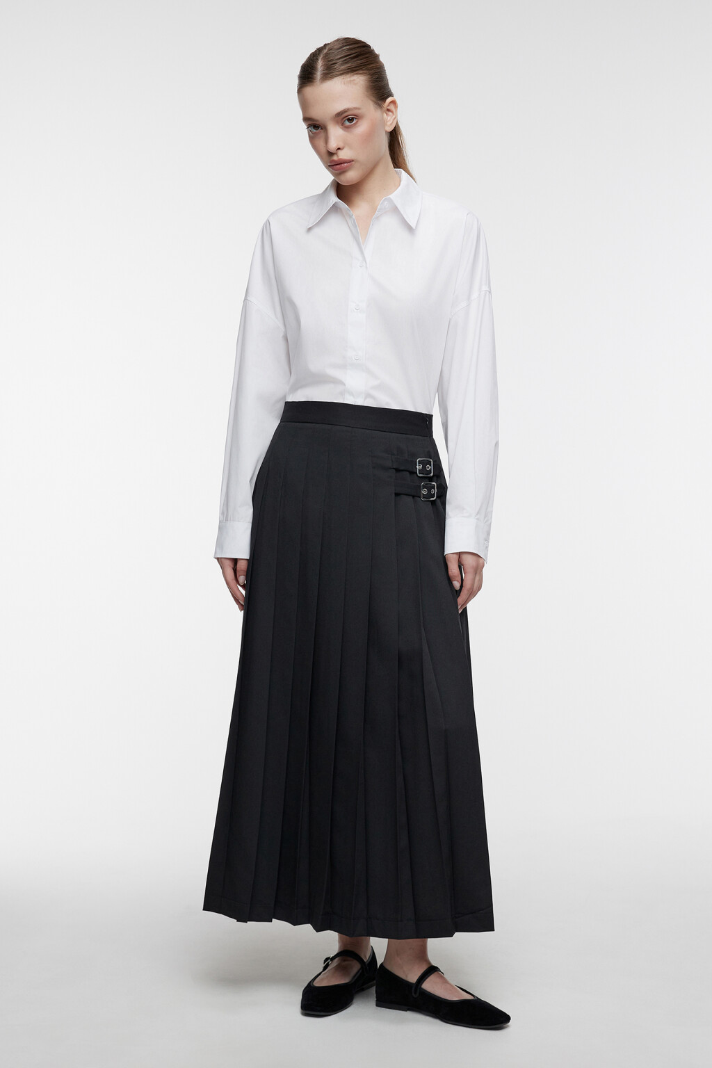 Рубашка-овершот хлопковая свободного кроя - цвет белый - 5