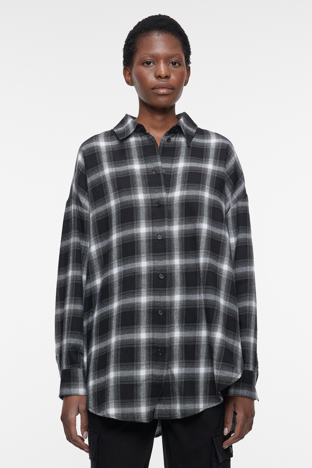 Рубашка oversize фланелевая с принтом в клетку - цвет черный - 2