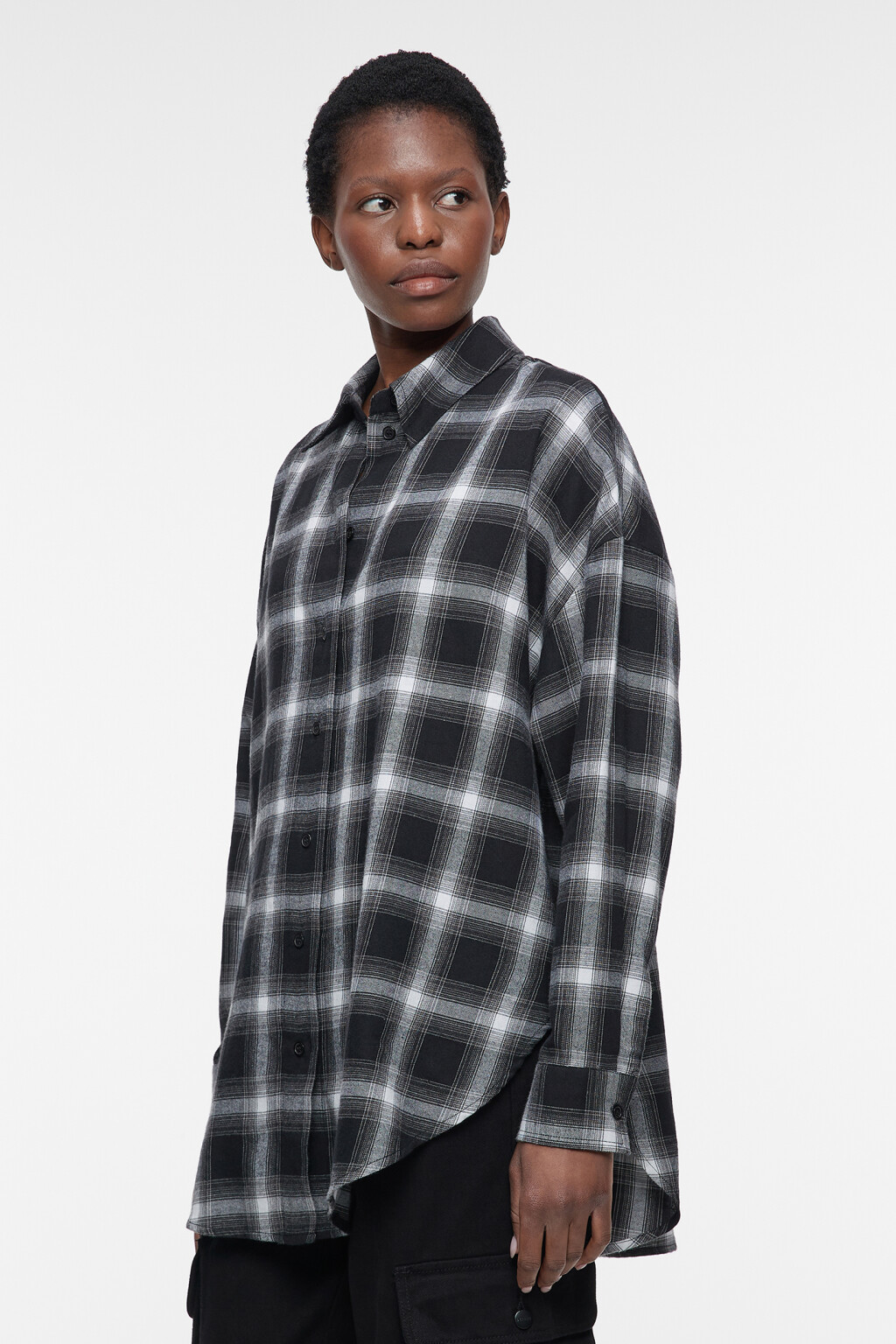 Рубашка oversize фланелевая с принтом в клетку - цвет черный - 3