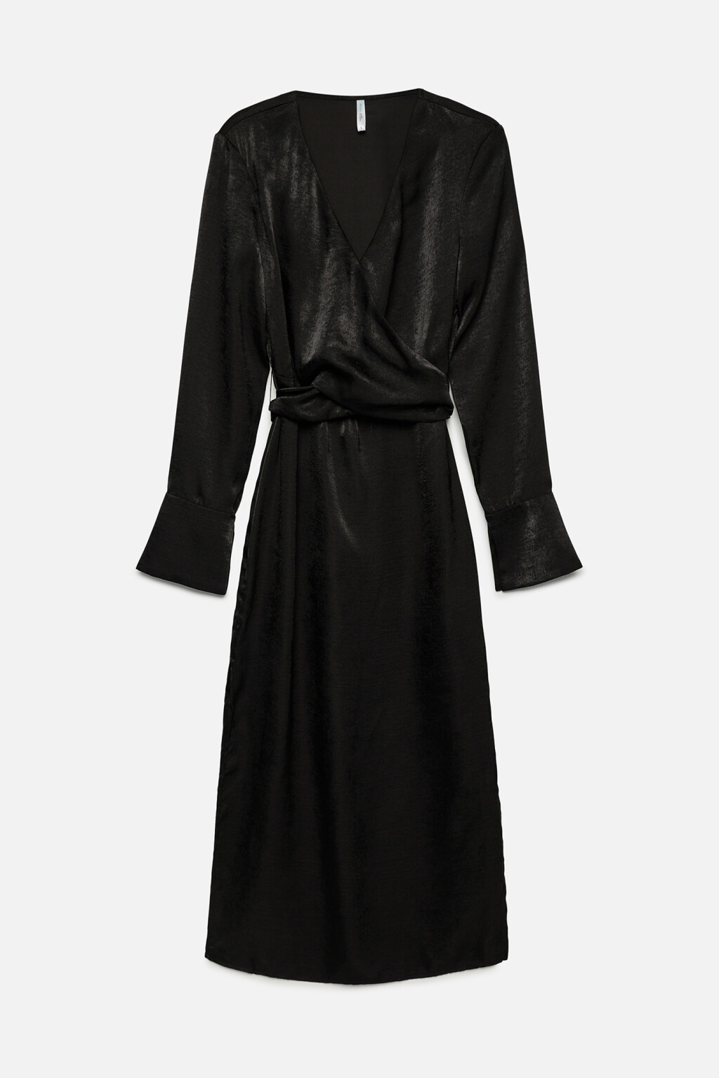 Платье А-силуэта миди с запахом на груди и завязками - цвет черный - 9