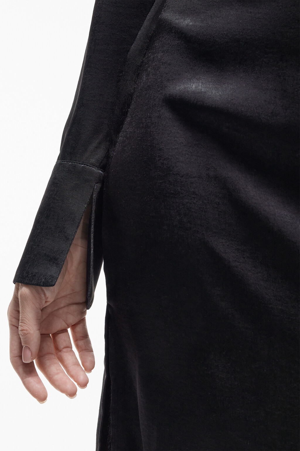 Платье А-силуэта миди с запахом на груди и завязками - цвет черный - 6