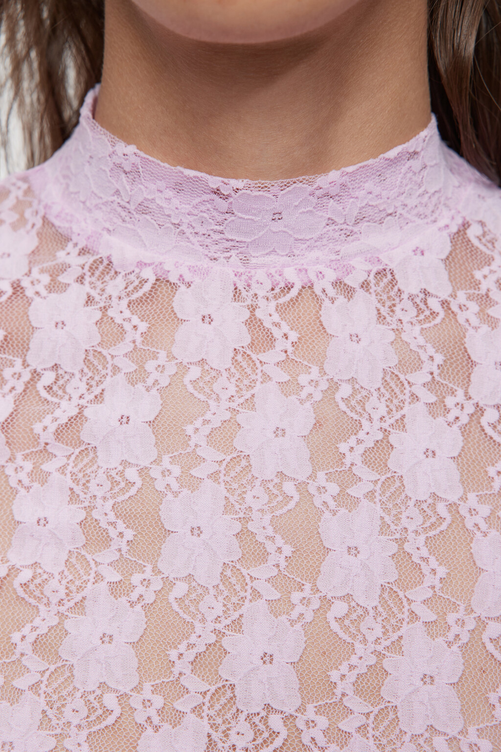 Лонгслив облегающий кружевной с волнистыми краями - цвет розовый - 5