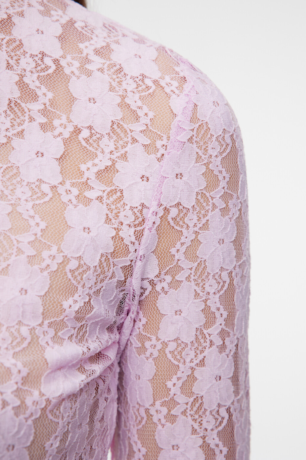 Лонгслив облегающий кружевной с волнистыми краями - цвет розовый - 6
