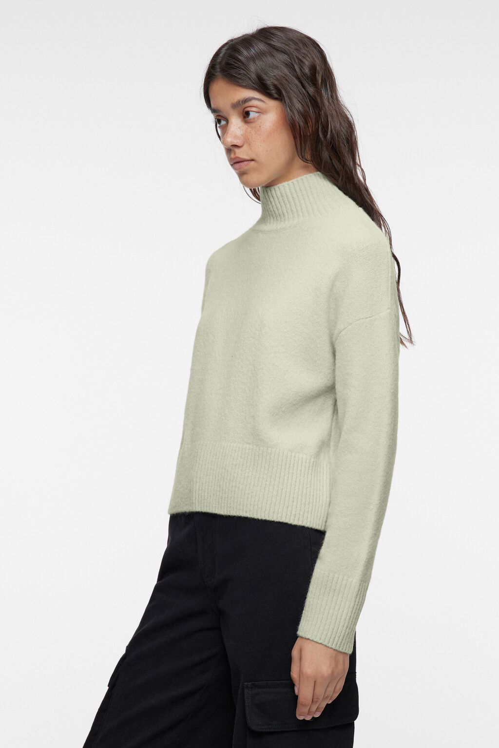 Свитер oversize вязаный с воротником-стойкой - цвет зеленый - 2