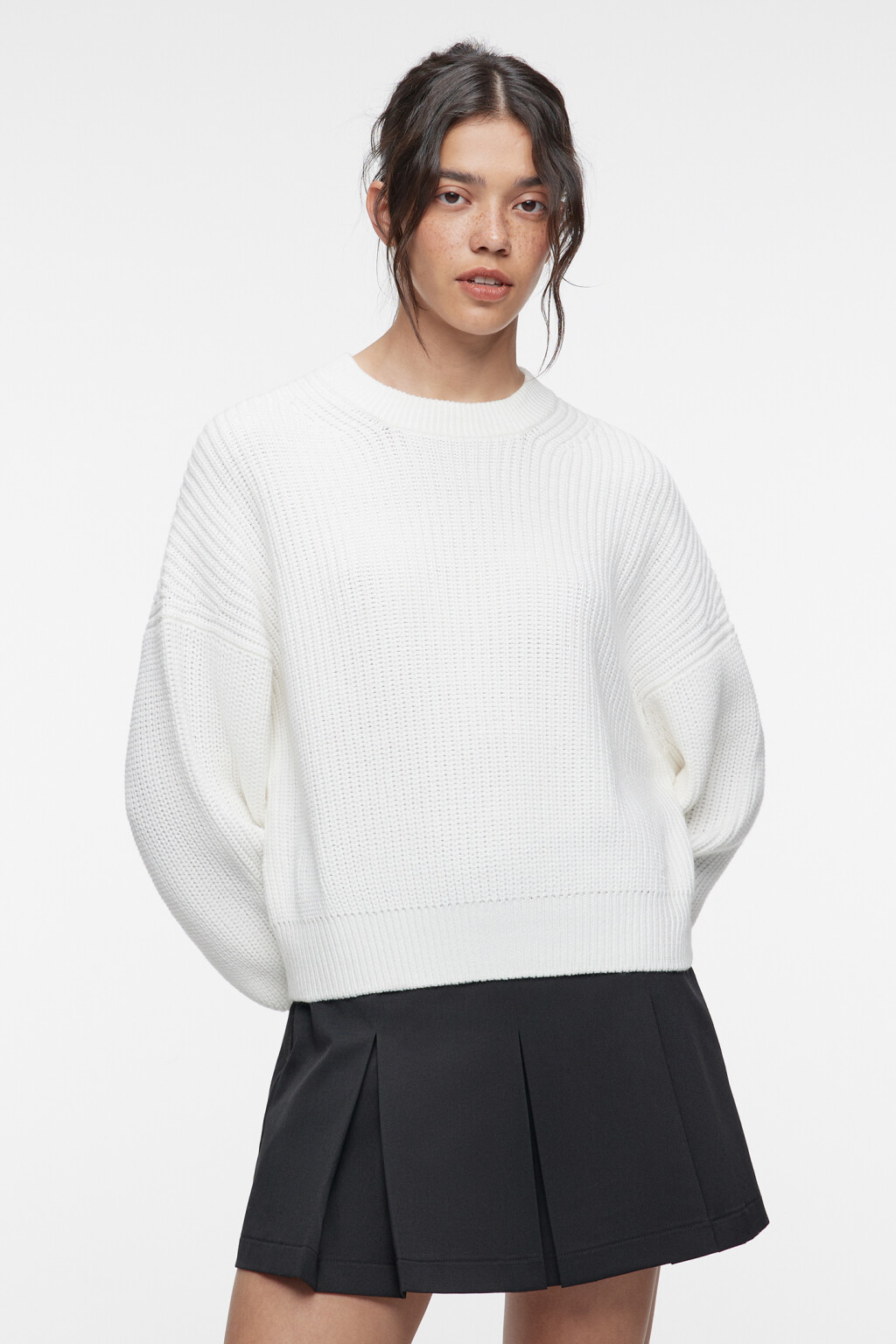 Свитер oversize вязаный хлопковый в рубчик - цвет бежевый - 2