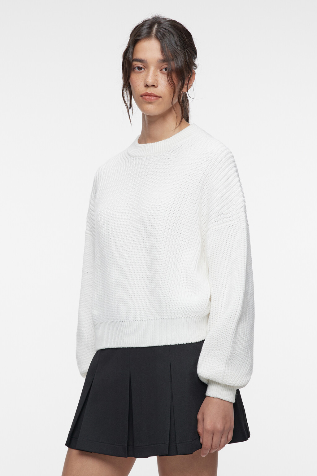 Свитер oversize вязаный хлопковый в рубчик - цвет бежевый - 3