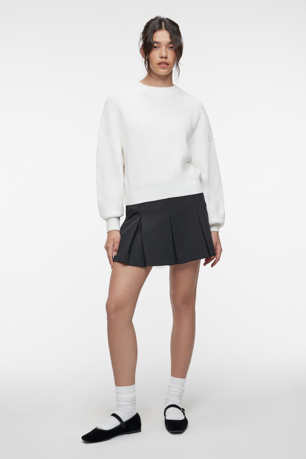 Свитер oversize вязаный хлопковый в рубчик - цвет бежевый - 1