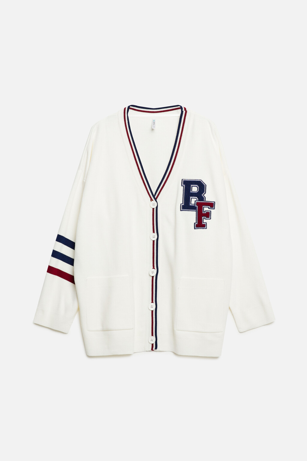 Кардиган oversize жаккардовый с карманами и нашивкой - цвет бежевый - 10