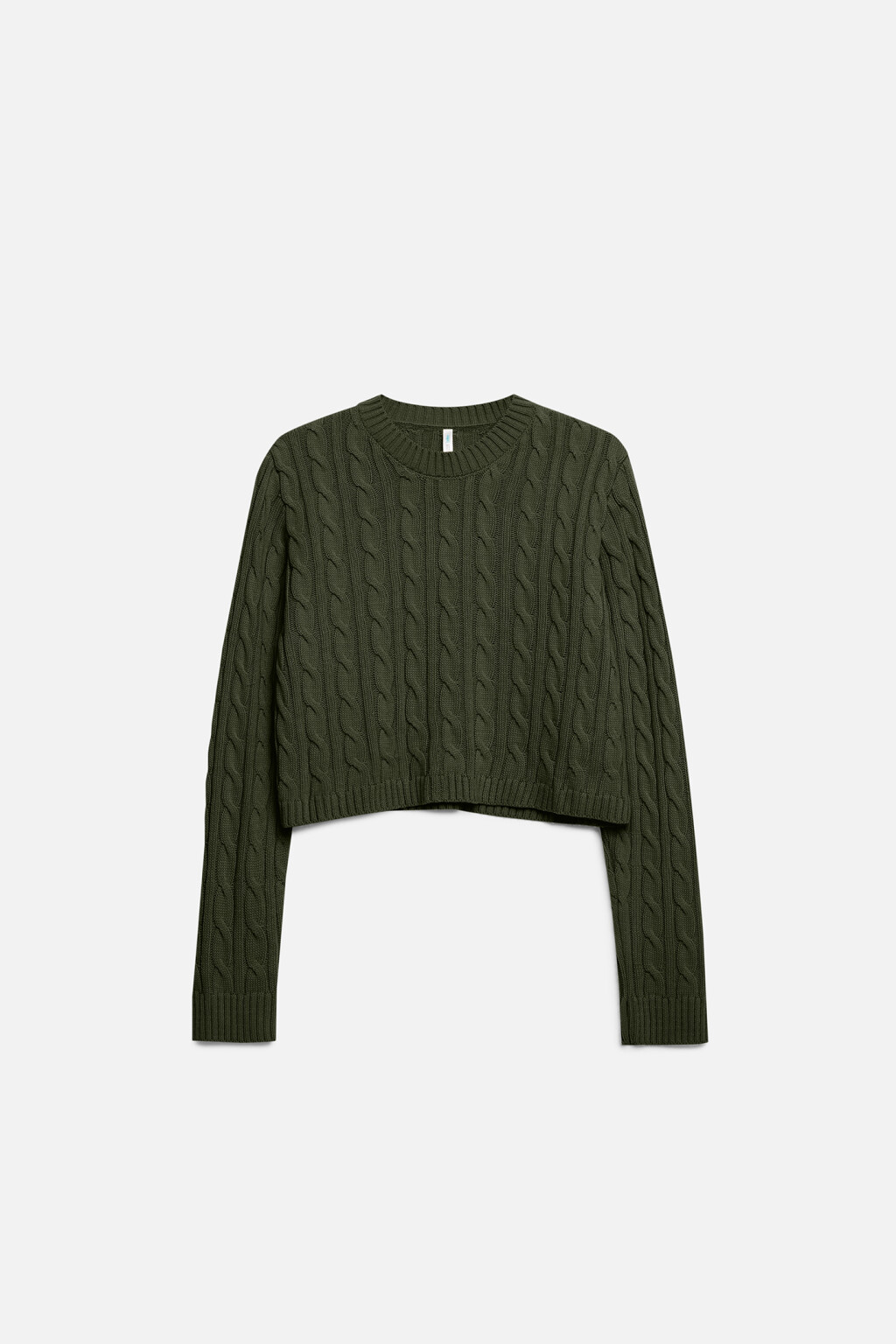 Джемпер вязаный укороченный с узором-косичкой - цвет зеленый - 7