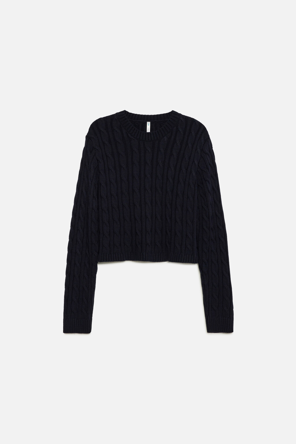 Джемпер вязаный укороченный с узором-косичкой - цвет синий - 7