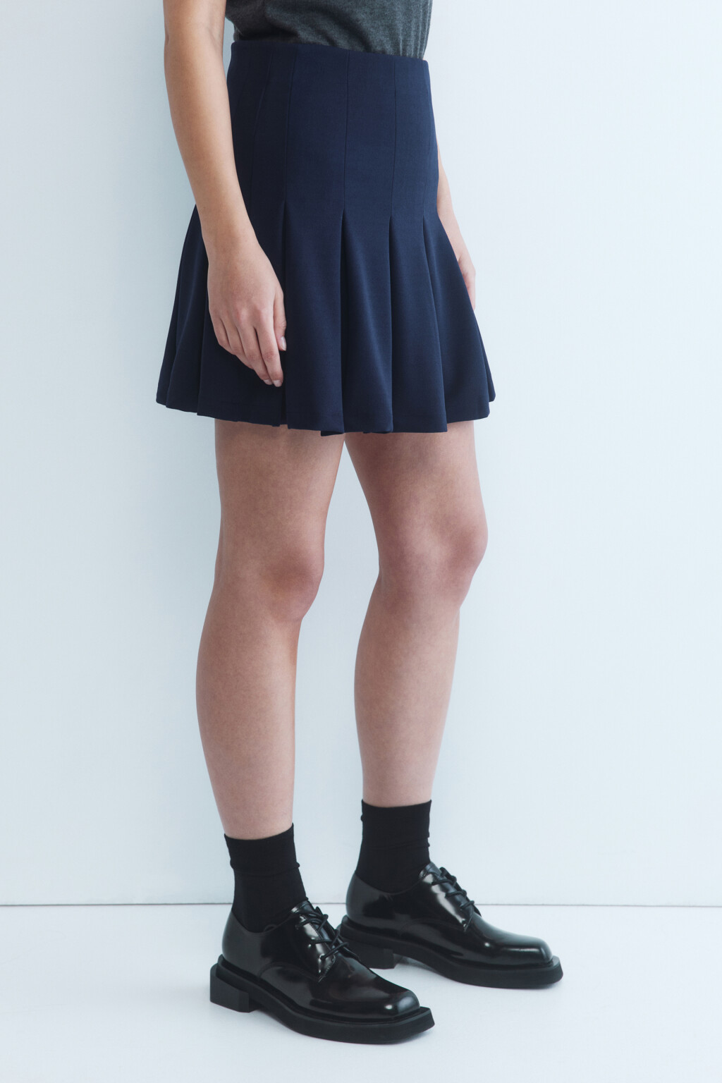 Юбка-трапеция мини плиссированная со средней посадкой - цвет синий - 1