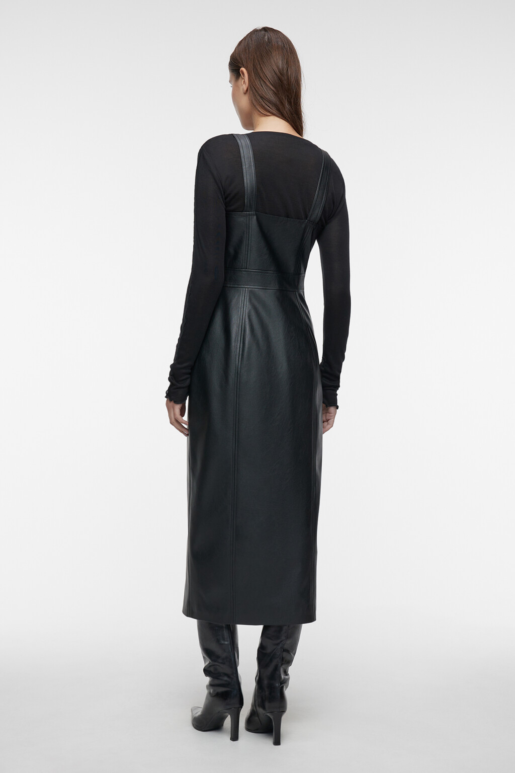 Платье-сарафан миди приталенное с запахом - цвет черный - 3