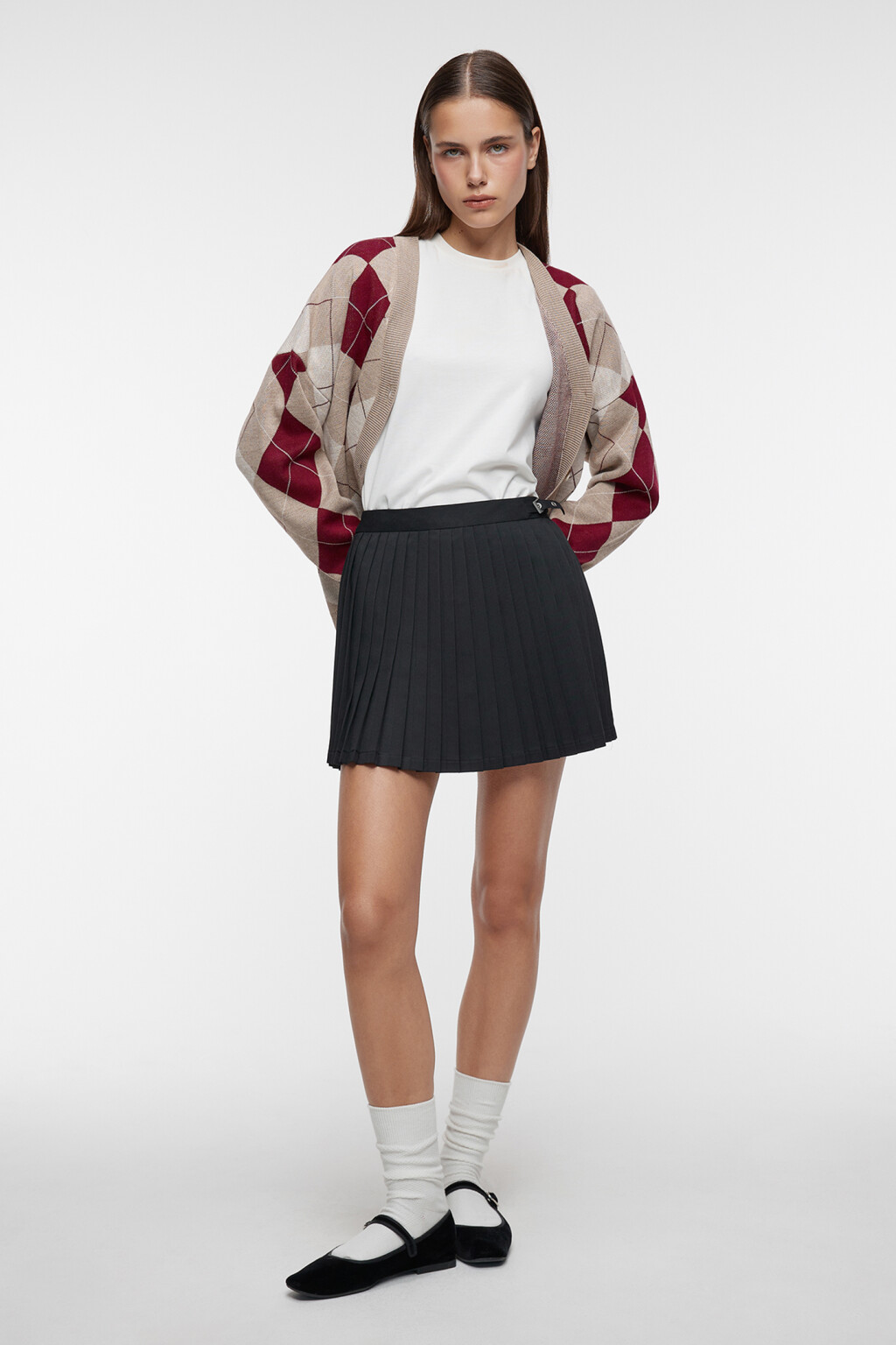 Юбка мини плиссированная с ремешком на поясе - цвет черный - 4