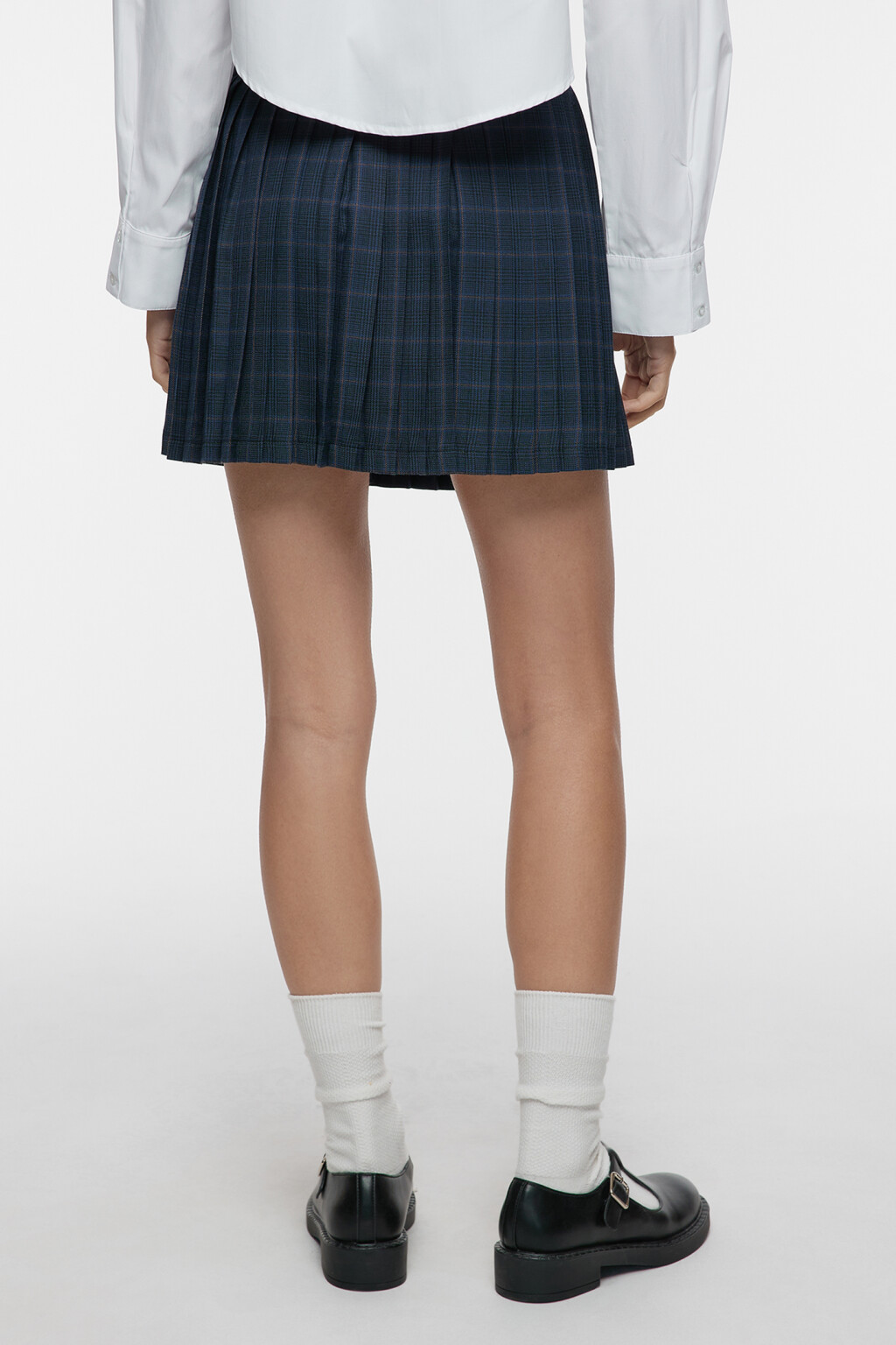 Юбка мини плиссированная с ремешком на поясе - цвет синий - 3