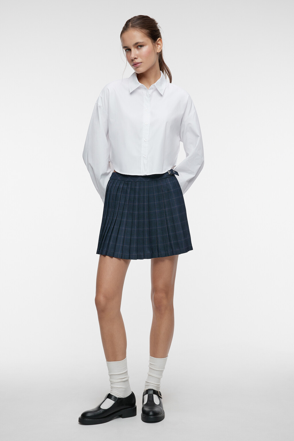 Юбка мини плиссированная с ремешком на поясе - цвет синий - 4