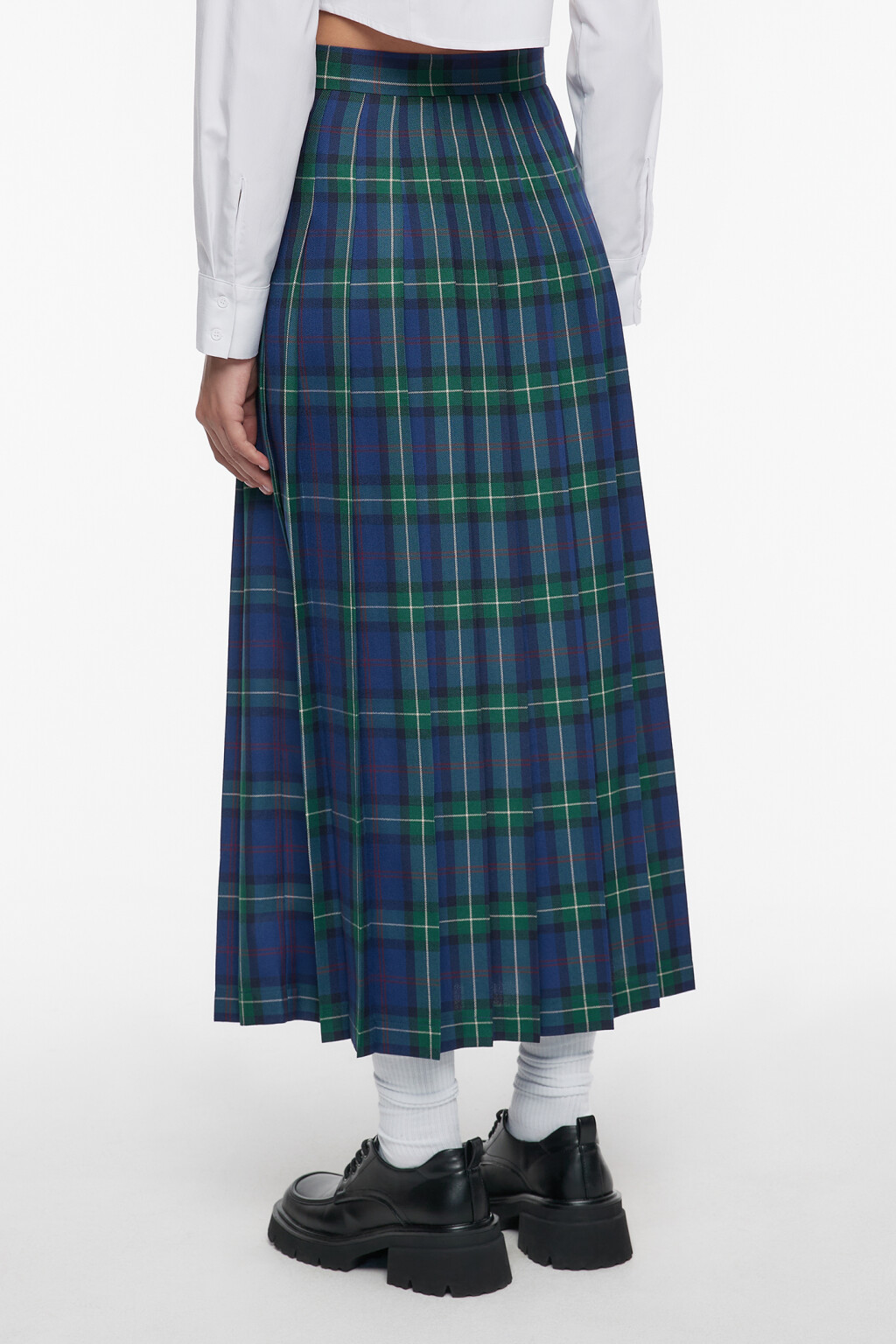 Юбка миди плиссированная в клетку с пряжками - цвет синий - 4