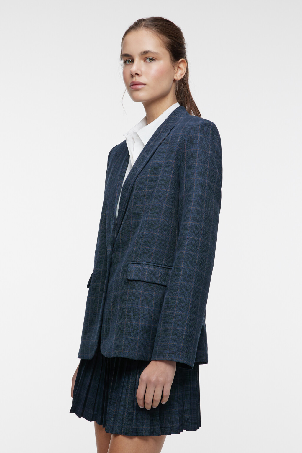 Пиджак прямой однобортный с принтом в клетку - цвет синий - 2
