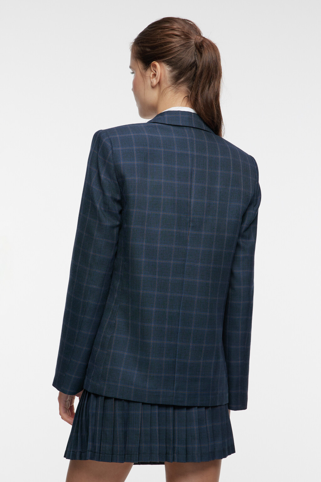 Пиджак прямой однобортный с принтом в клетку - цвет синий - 3