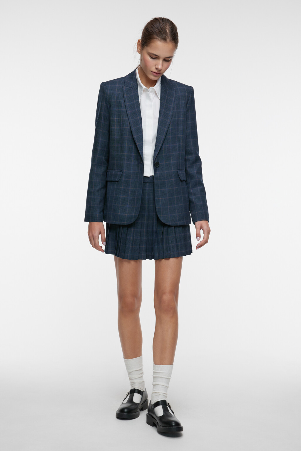Пиджак прямой однобортный с принтом в клетку - цвет синий - 4