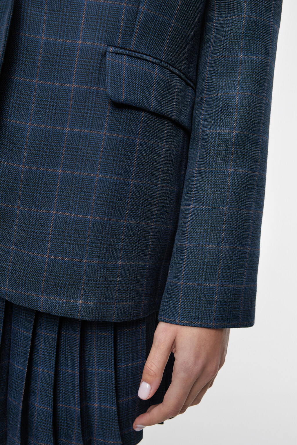 Пиджак прямой однобортный с принтом в клетку - цвет синий - 7