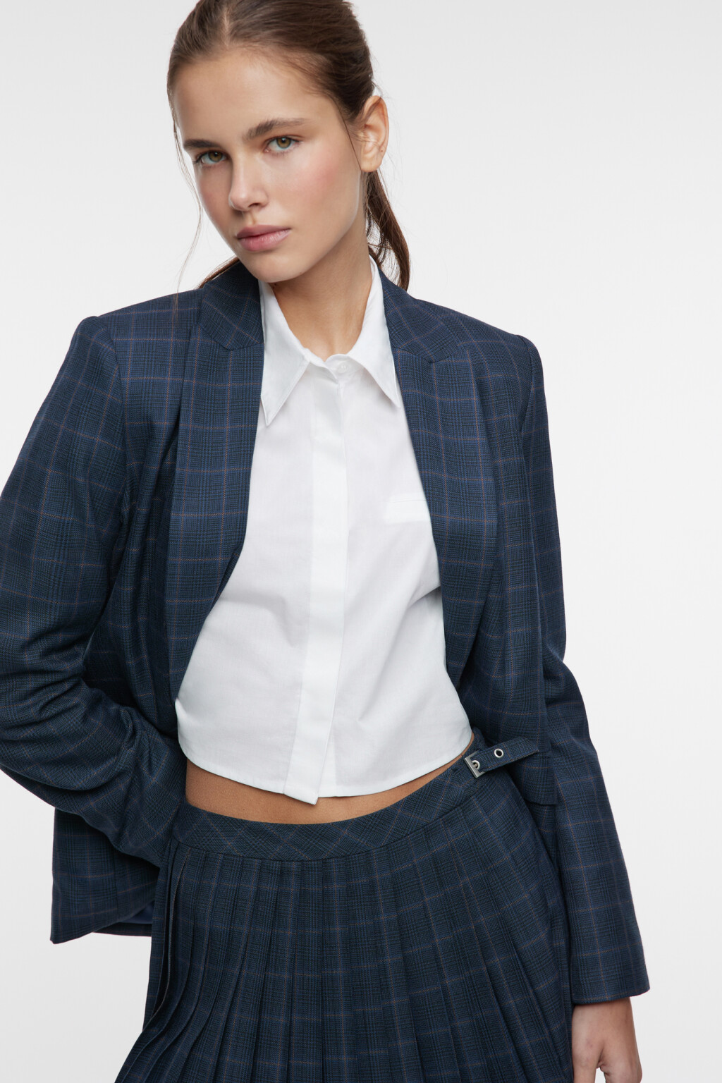 Пиджак прямой однобортный с принтом в клетку - цвет синий - 8