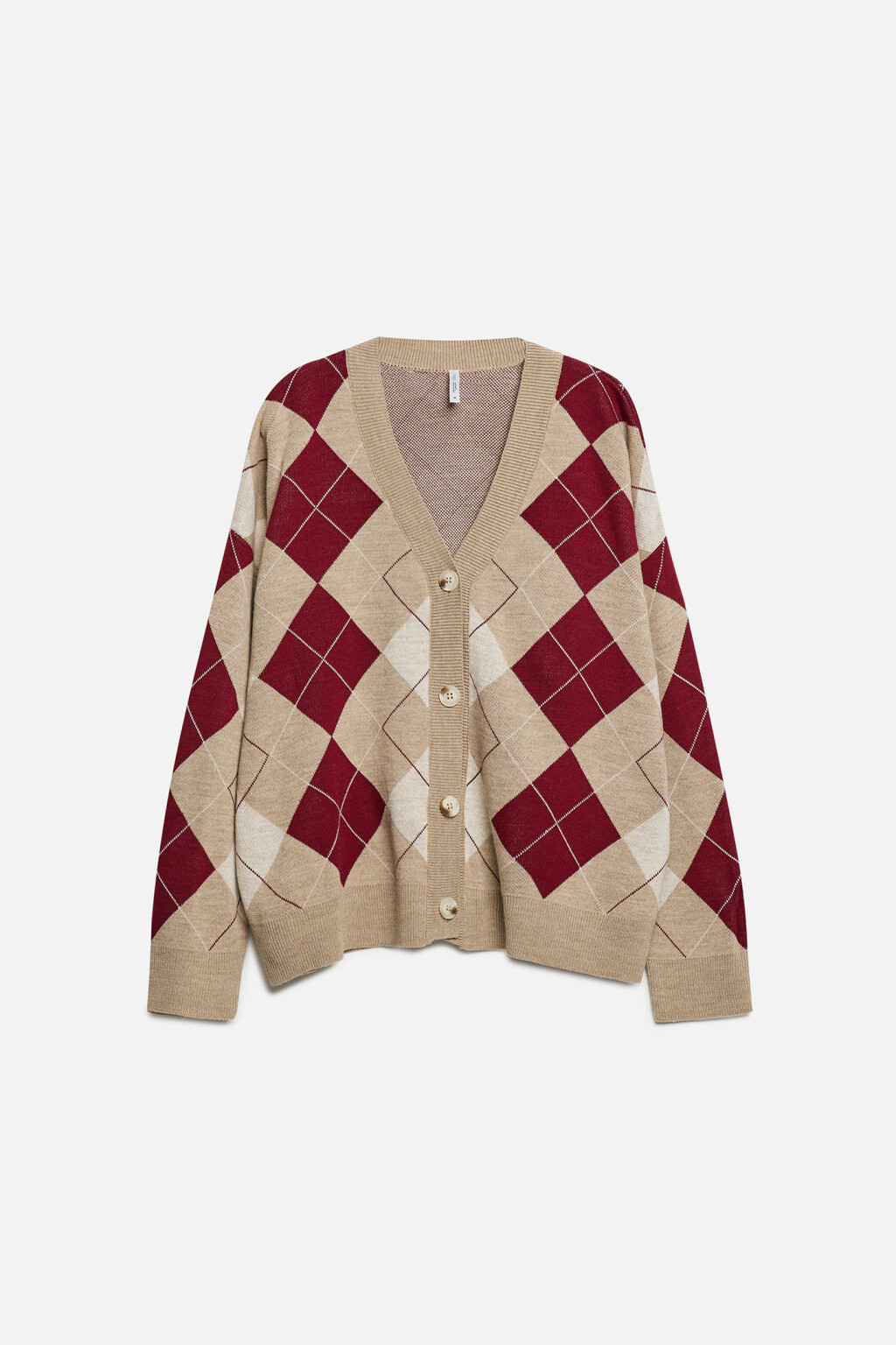 Кардиган oversize жаккардовый с принтом в ромбы - цвет бежевый - 8