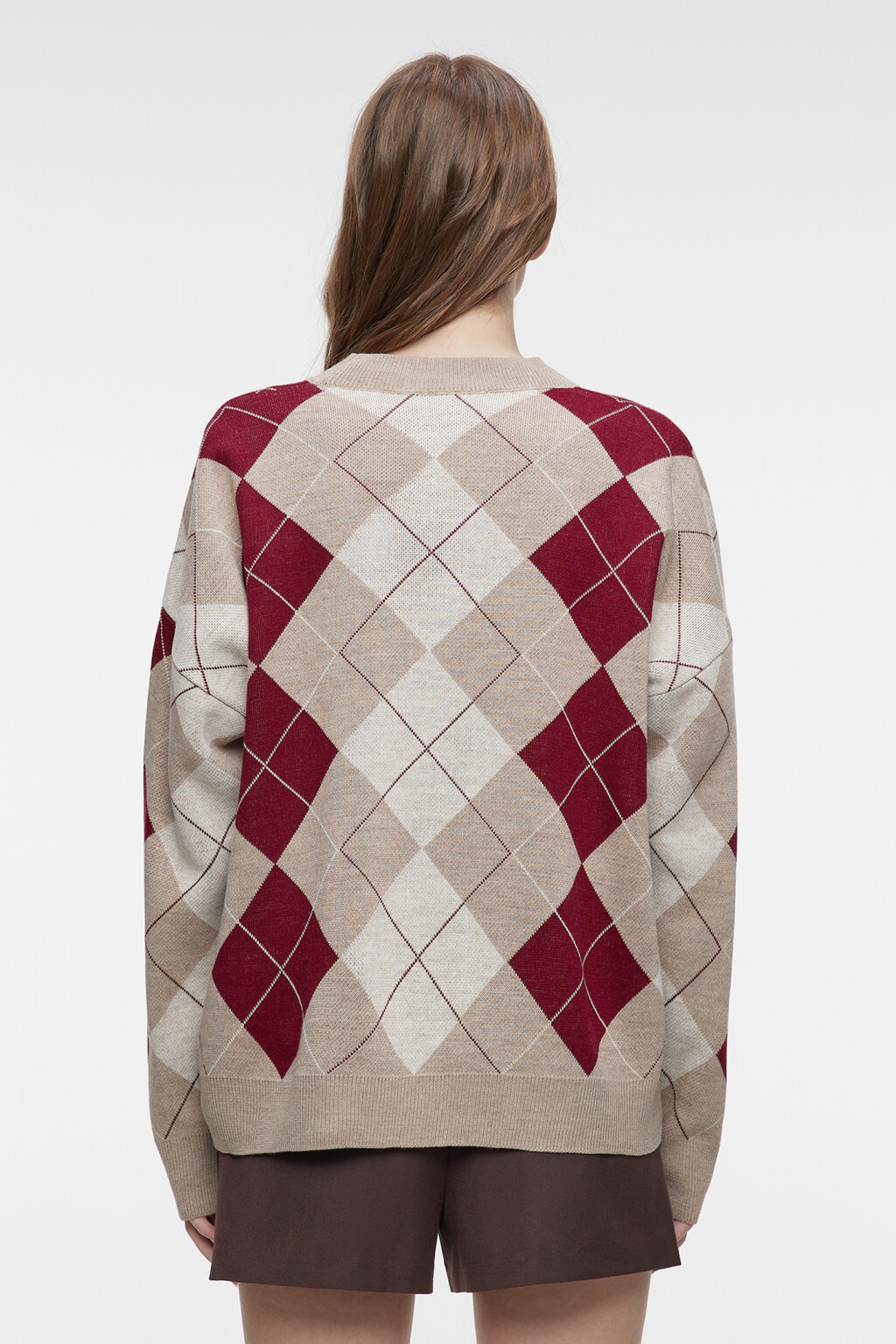 Кардиган oversize жаккардовый с принтом в ромбы - цвет бежевый - 4