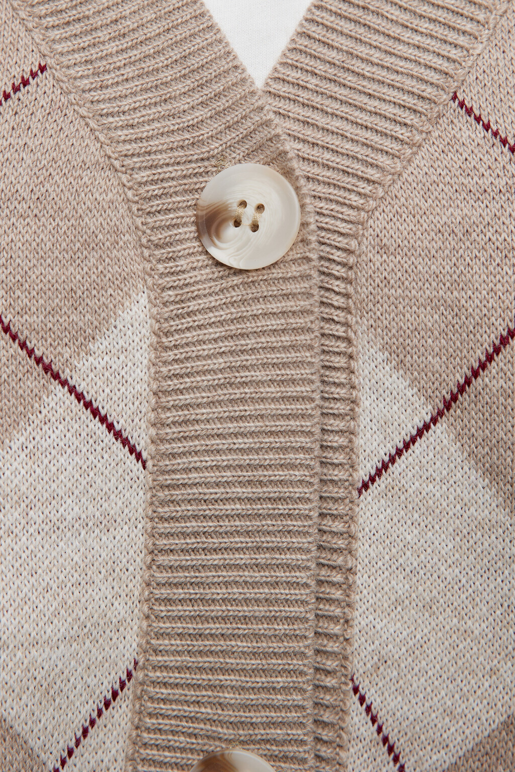 Кардиган oversize жаккардовый с принтом в ромбы - цвет бежевый - 5