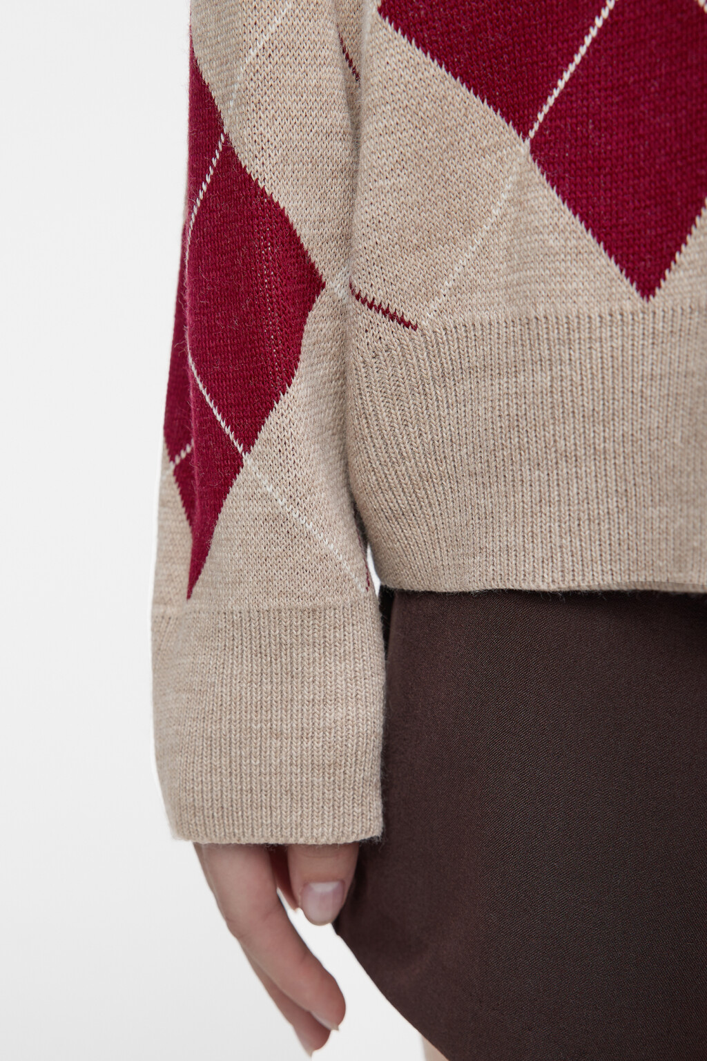 Кардиган oversize жаккардовый с принтом в ромбы - цвет бежевый - 7