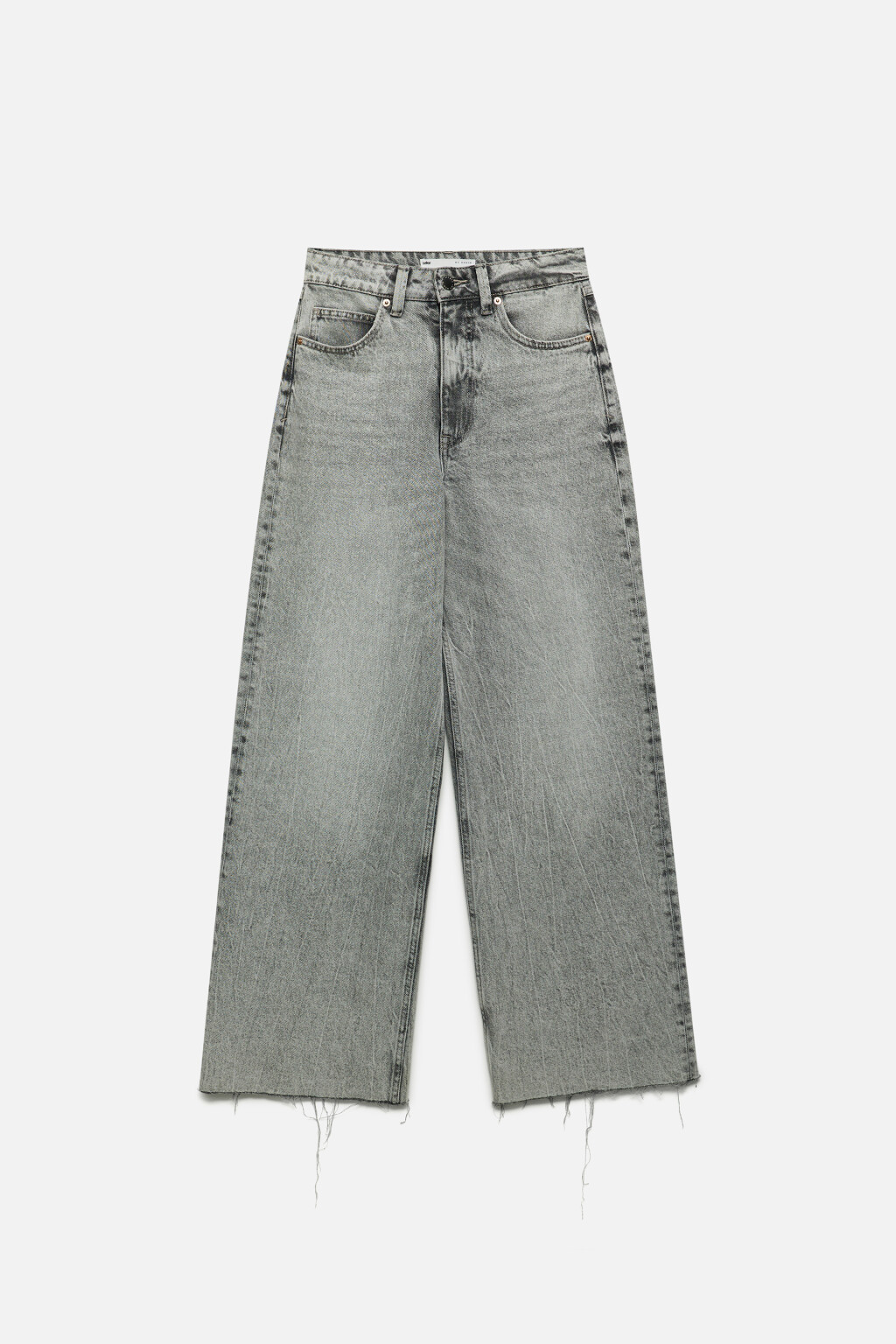 Джинсы широкие с высокой посадкой и открытыми срезами - цвет серый - 7
