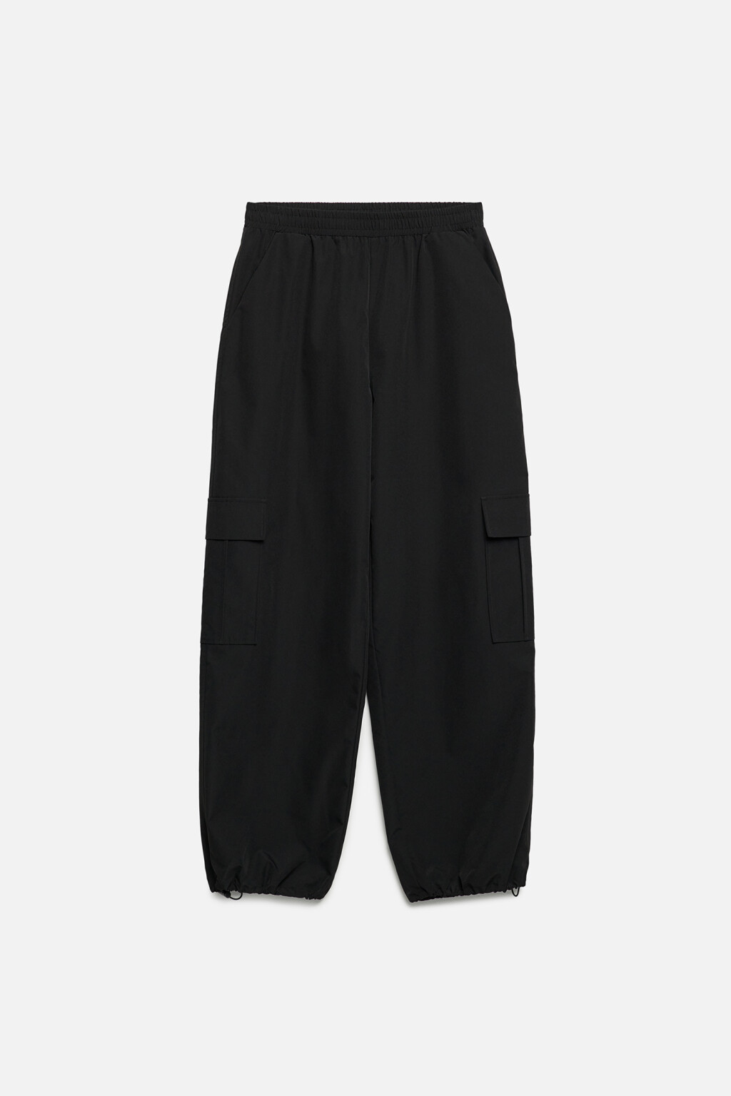 Брюки-парашюты широкие с утяжками и карманами карго - цвет черный - 8