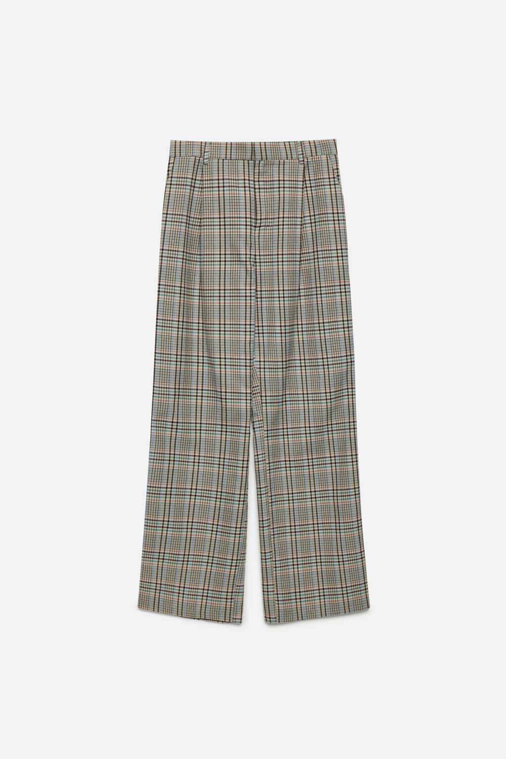 Брюки широкие костюмные с принтом в клетку - цвет бежевый - 8
