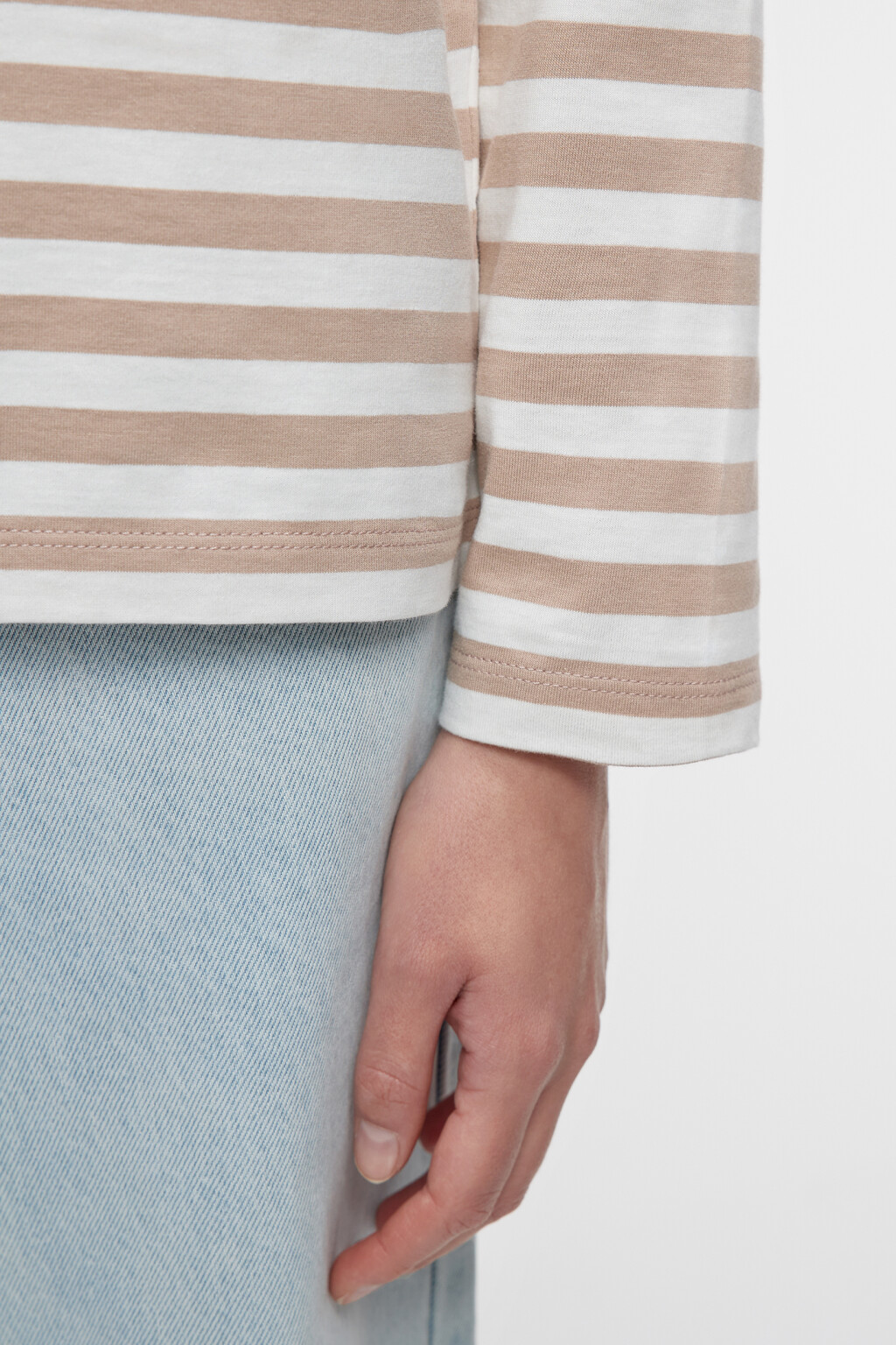 Лонгслив свободный хлопковый с принтом в полоску - цвет бежевый - 6