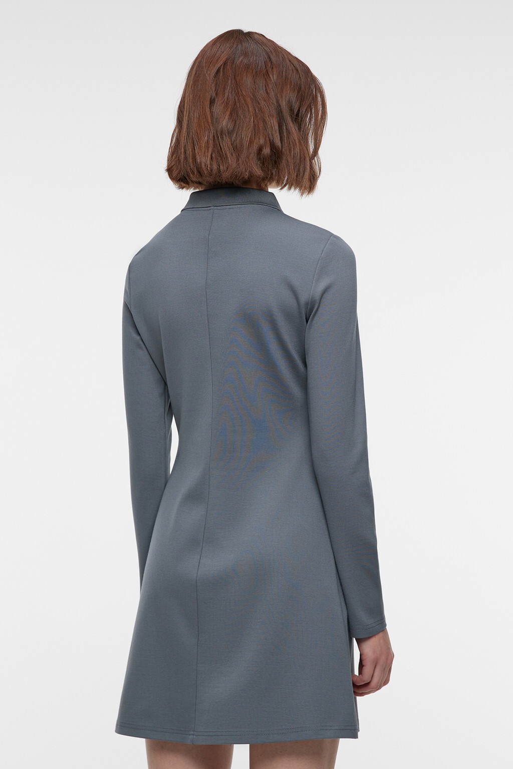 Платье мини приталенное вискозное с отложным воротником - цвет серый - 3