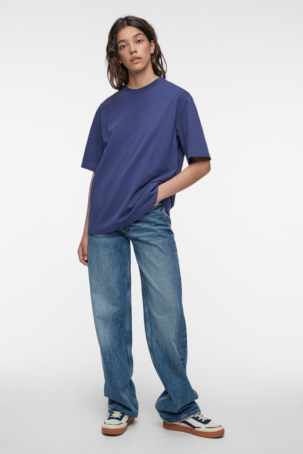 Футболка oversize хлопковая однотонная - цвет синий - 4
