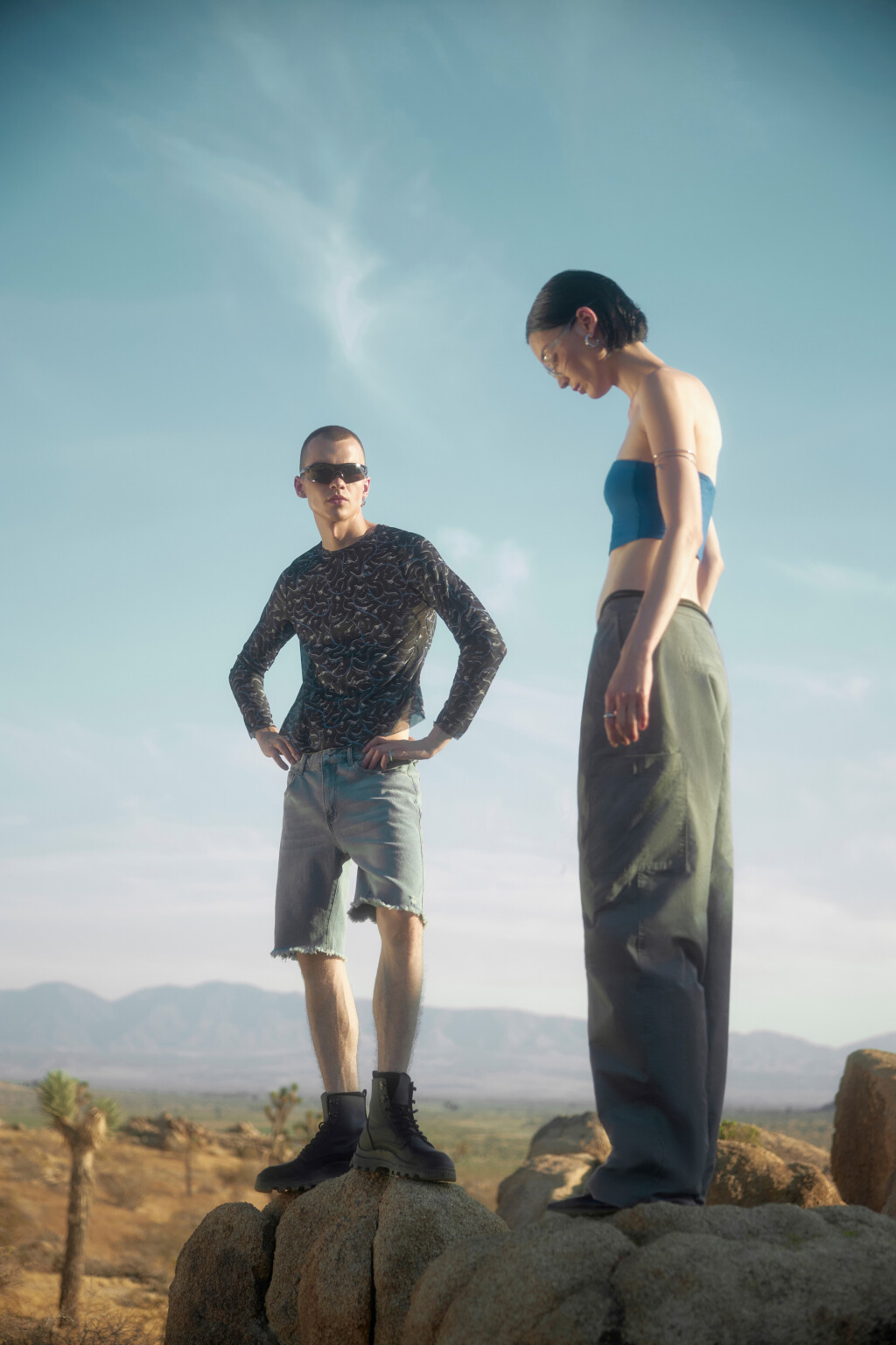 Брюки широкие хлопковые с карманами карго - цвет серый - 8