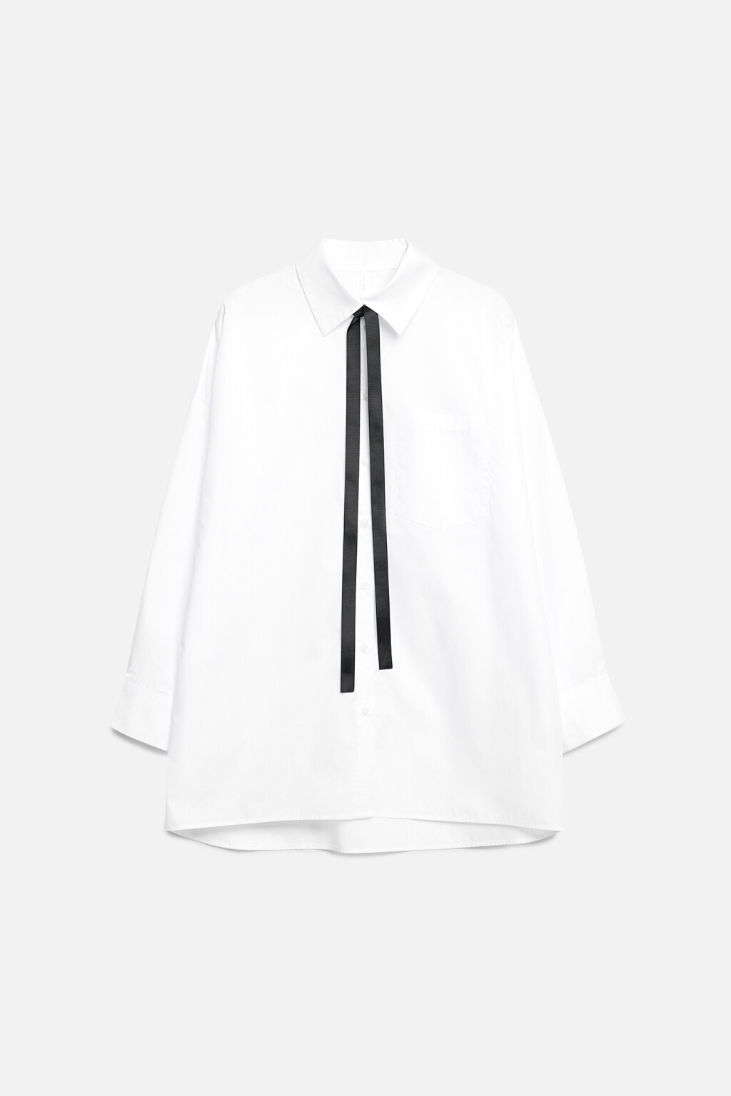 Рубашка-овершот длинная свободная с галстуком - цвет белый - 7